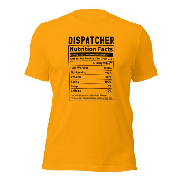unisex-staple-t-shirt-gold-front-6988b10c3e0b4.jpg Dispatcher Nutrition Facts